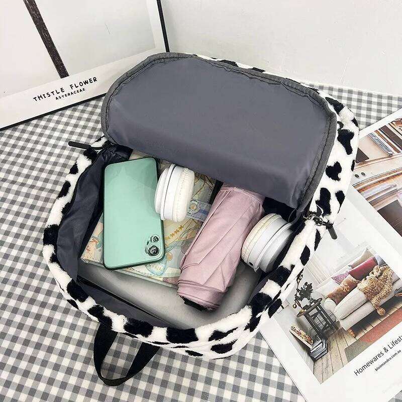 Plush Leopard Teenagers School Bag Large Capacity Fashion Students Bookbag Stylish Shoulder Backpack TravelOutdoor 2025 Z260124