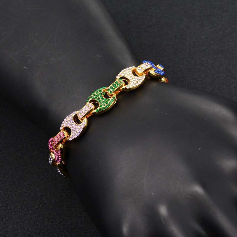 Hip-Hop & Hiphop Trend Rock Nightclub Bar Trendy Brand Street Alloy Accessories Colorful Diamond Double Hole Bracelet
