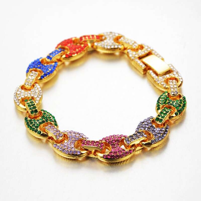 Hip-Hop & Hiphop Trend Rock Nightclub Bar Trendy Brand Street Alloy Accessories Colorful Diamond Double Hole Bracelet
