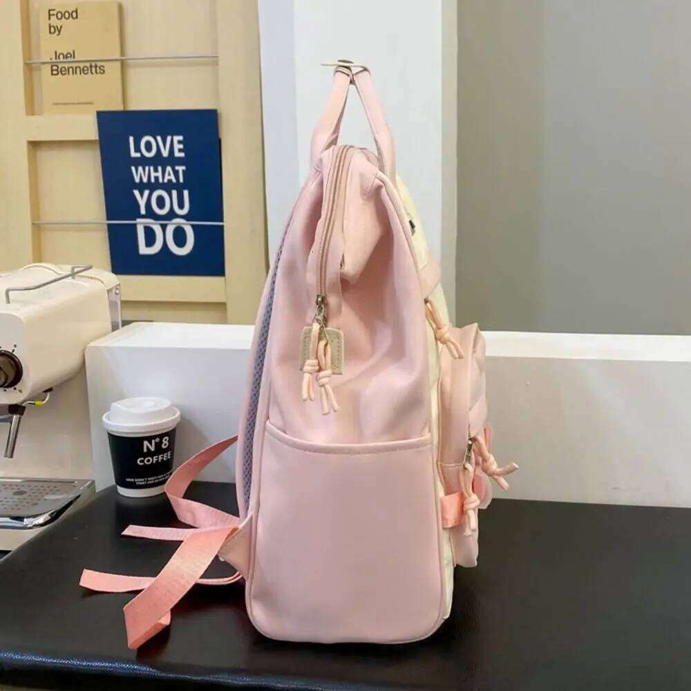 Adjustable Large Capacity Backpack Anti-splash Water Korean Style Casual Nylon Daypack Soft Contrast Color Women School Bag Z260124