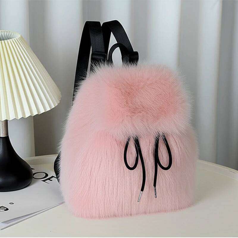 2026 Casual Faux Fur Backpack for Women Drawstring Flap Closure Large Capacity School Bag Trendy Travel Z260124