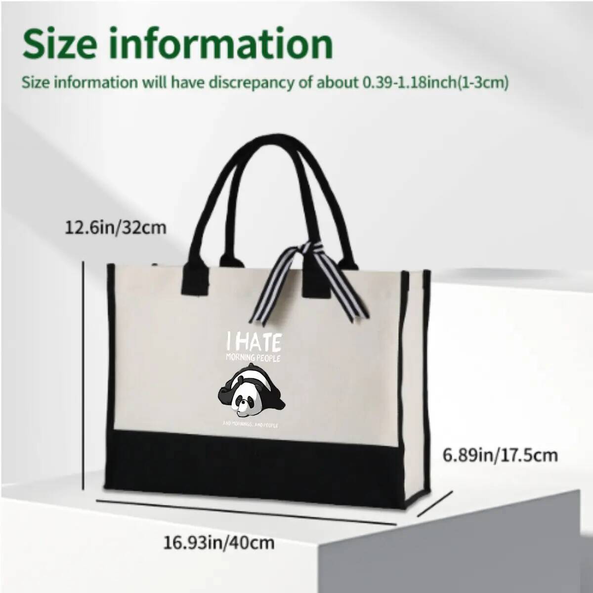 I Hate Morning People Panda Illustration Versatile Patchwork Canvas Carryall For Beach Trips