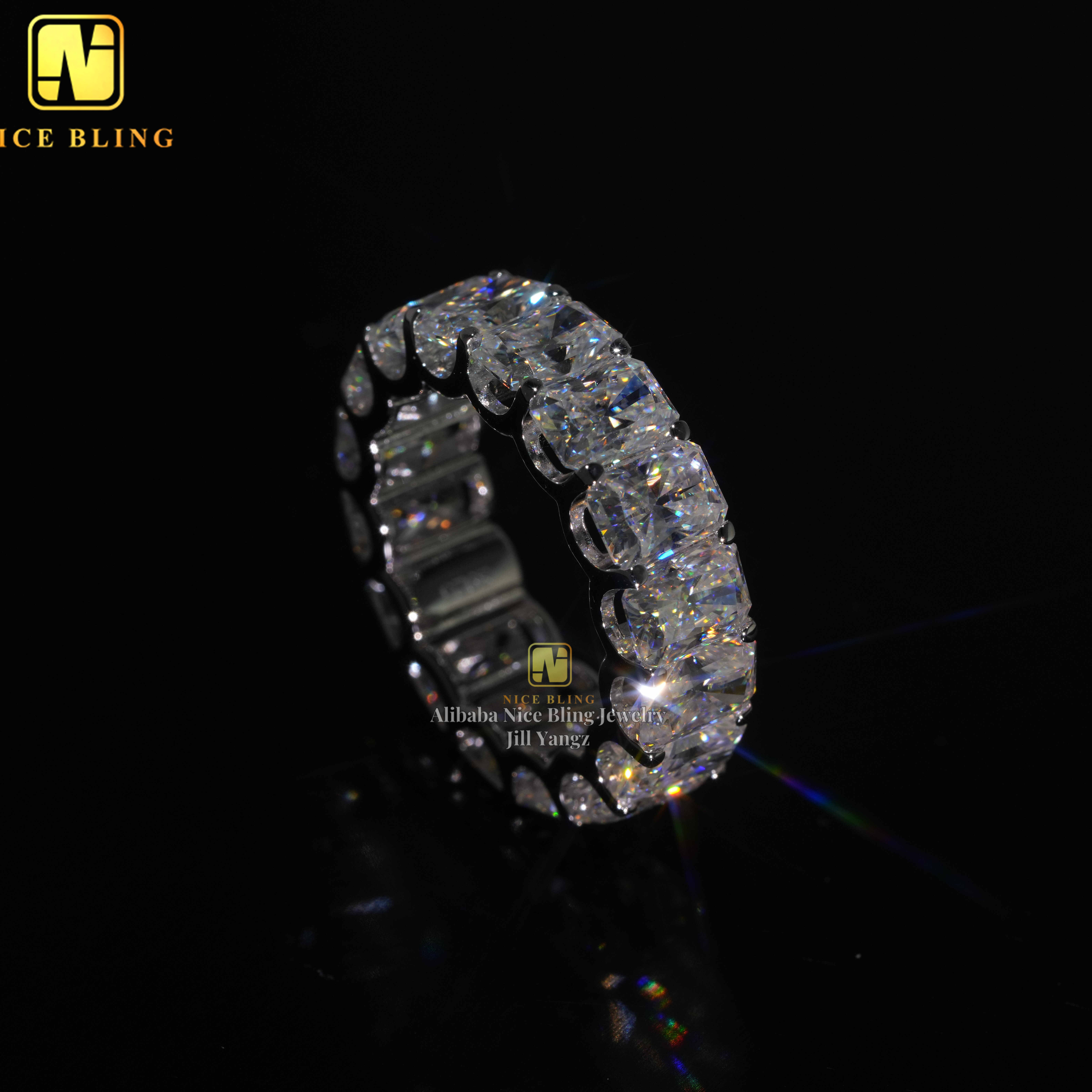 Radiant Cut Emerald Infinity Ring Band Ring Collection Real Gold Plated Jewelry Moissanite 925 Rings Unisex Hip Hop Fine Jewelry