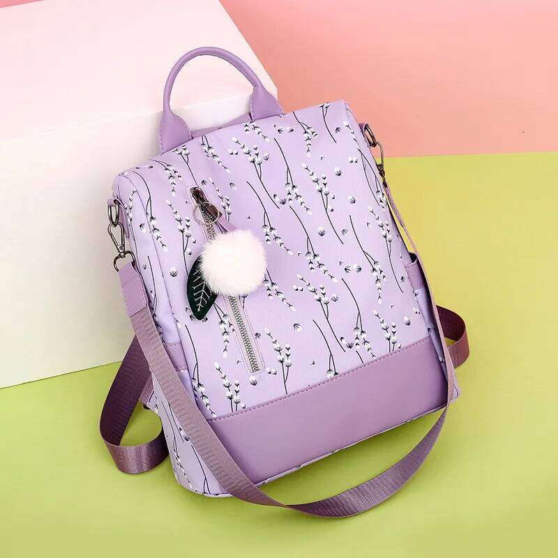 Fashion Printing Floral Backpack For Women Large Capacity School Bag Teenager Waterproof Oxford Rucksack Hairball Travel Pack Z260124