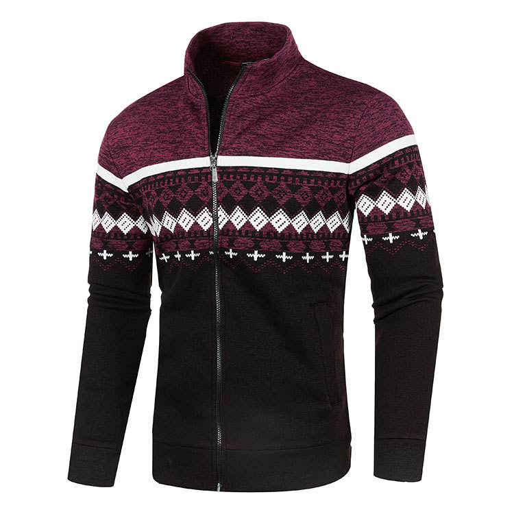 2026 New cardigan stand-up collar men's fleece jacket casual loose sweater Korean jacquard slim jacket knit cardigan