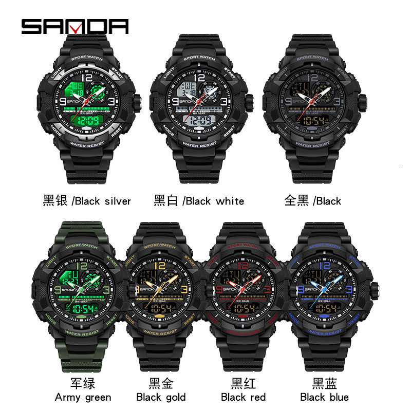 Men Sport Watches Multifunction Big Dial Waterproof Digital Hand Clock Boy Original Wristwatch Male 240428