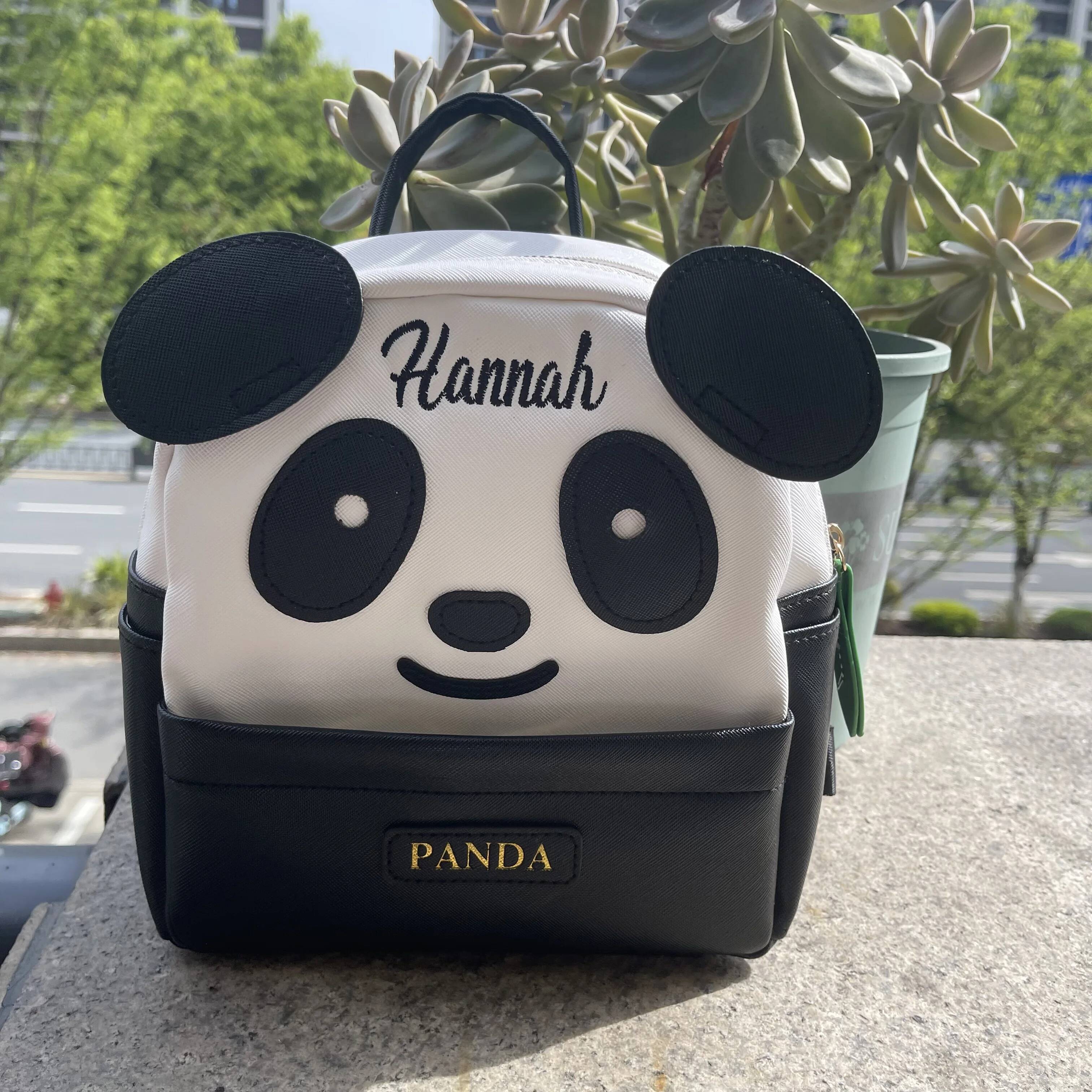 Customized Backpack Kindergarten School Cartoon Panda Name Embroidered Children's Cute PU Fashion Gift Bag