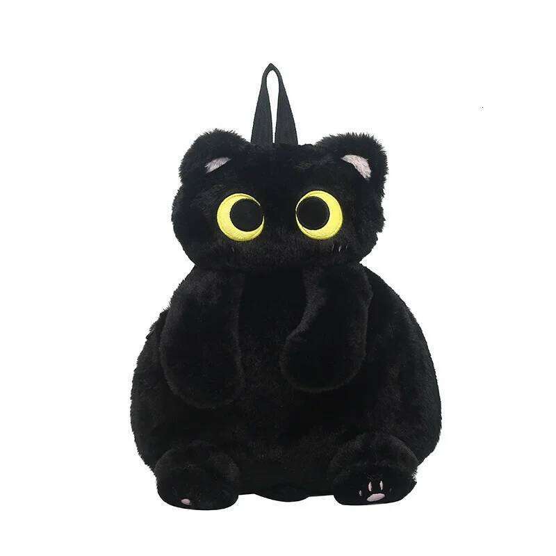 33cm Kawaii Big Eyes Cat Plush Black Cute Large-capacity Stuffed Animal Bag Boys Girls Women Soft Toy Backpack Gift Z260124