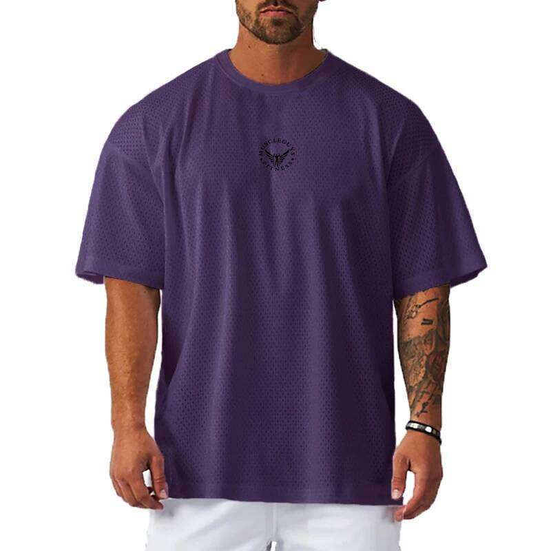 T Oversized Loose Fashion Casual Hip Hop Shirt Mesh Quick Dry Men's T-Shirt Gym Sports Fitness Running Training Short Sleeves Tees C260124