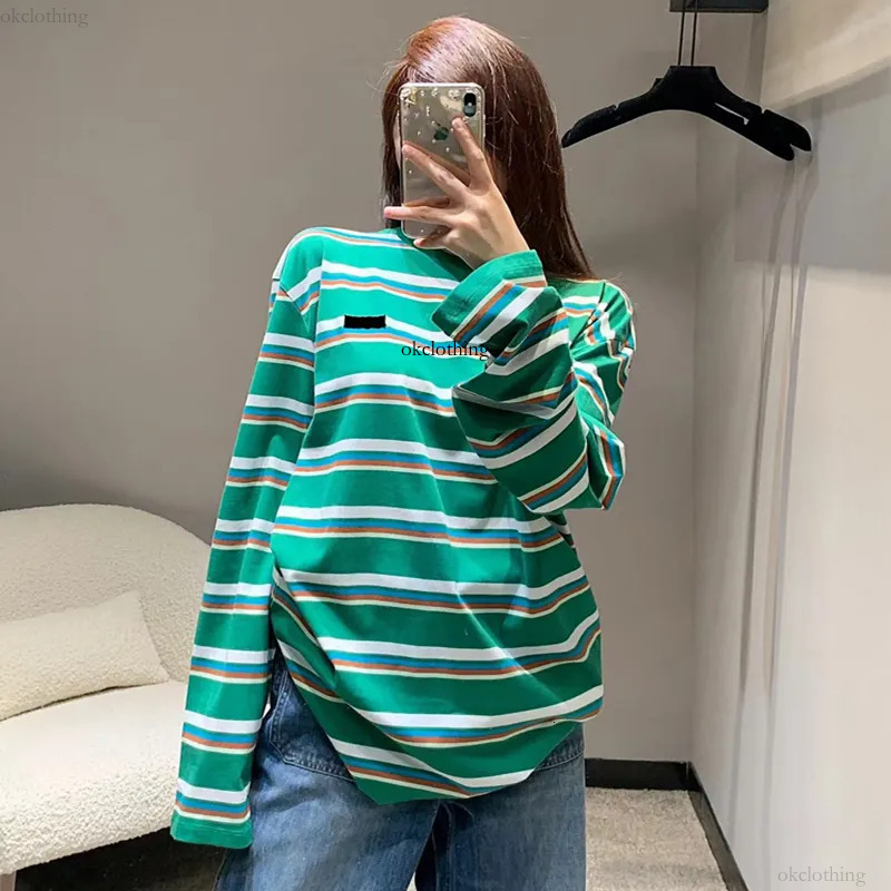 Designer Mm Shirt Long Sleeve Women Tshirt Fashion Man Polo Shirts Long Sleeved Stripe Top Collar Striped T Shirt Versatile Casual Loose Oversized Shirts d73