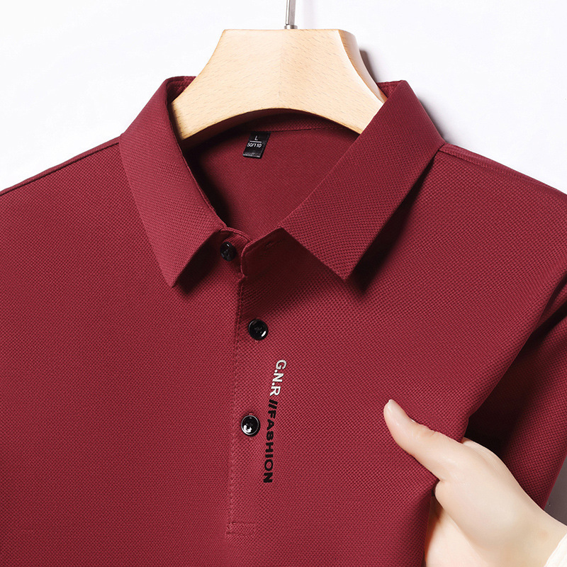 High end ice silk seamless breathable short sleeved T-shirt mens lapel summer trend letter embroidery casual polo shirt 240930CJ