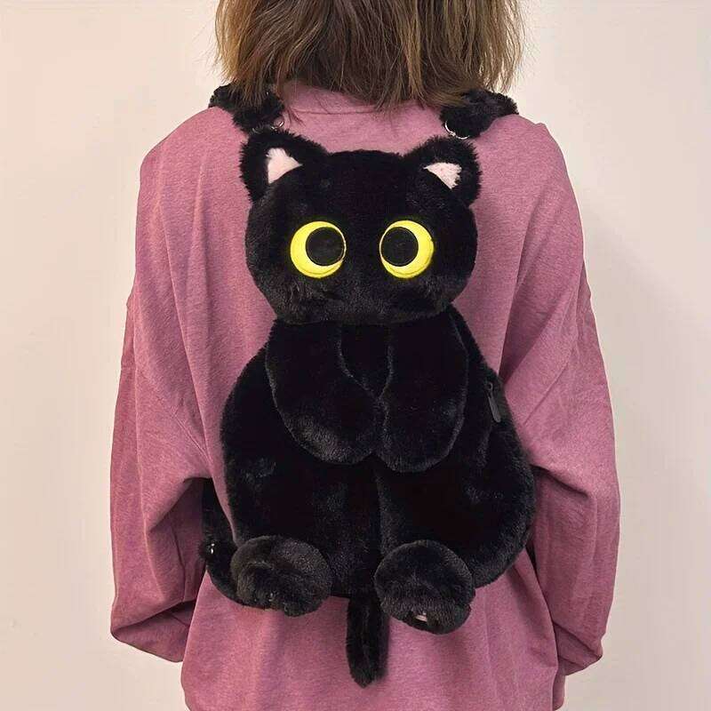 33cm Kawaii Big Eyes Cat Plush Black Cute Large-capacity Stuffed Animal Bag Boys Girls Women Soft Toy Backpack Gift Z260124