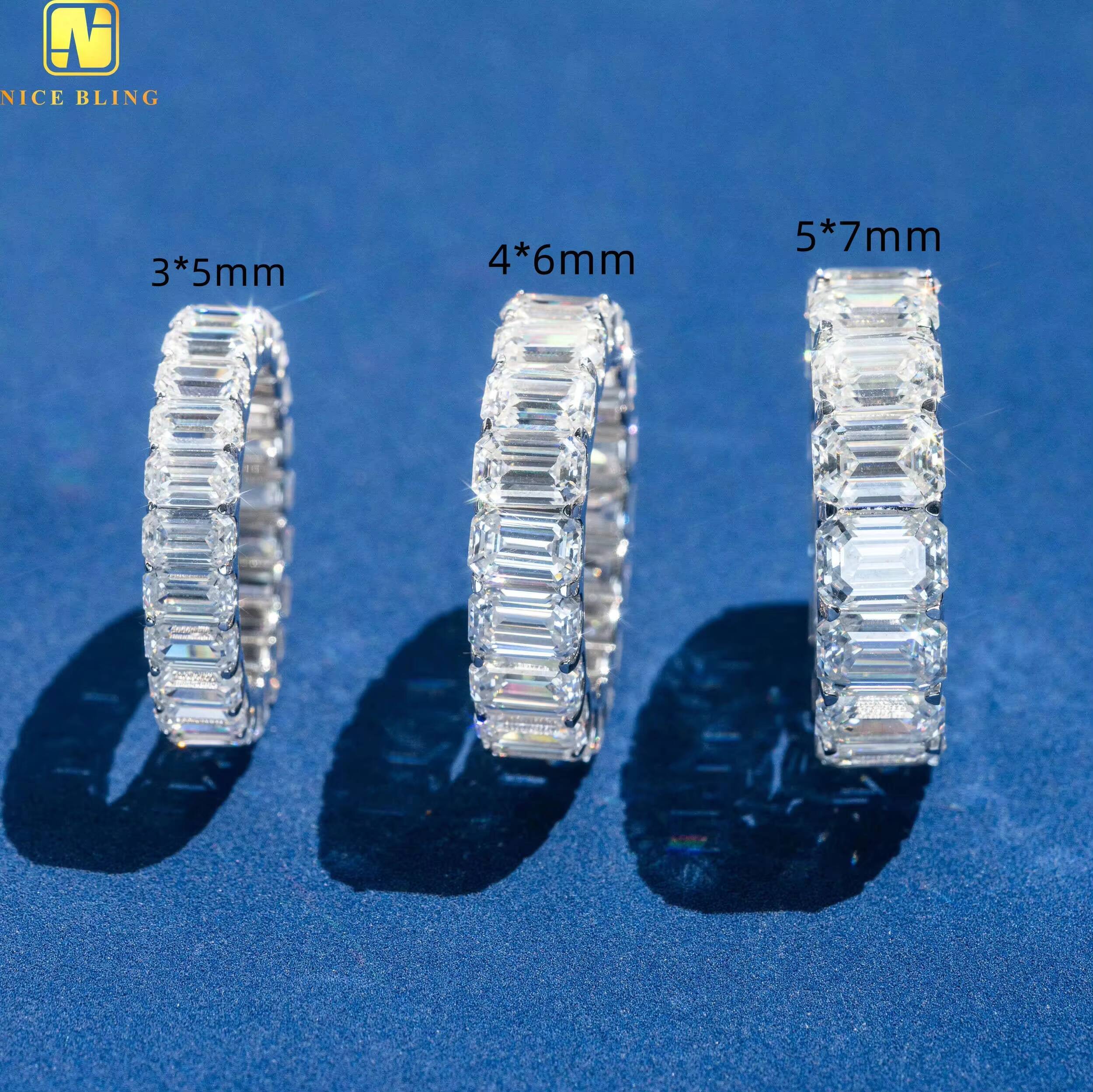 Radiant Cut Emerald Infinity Ring Band Ring Collection Real Gold Plated Jewelry Moissanite 925 Rings Unisex Hip Hop Fine Jewelry