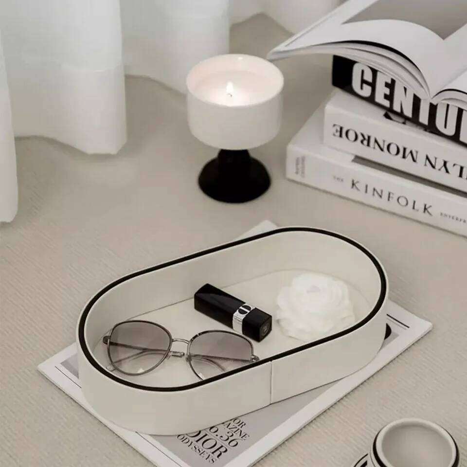 PU Leather Storage Entrance Jewelry Organizer Box Desktop Cosmetics Miscellaneous Tray Home Living Room Decoration