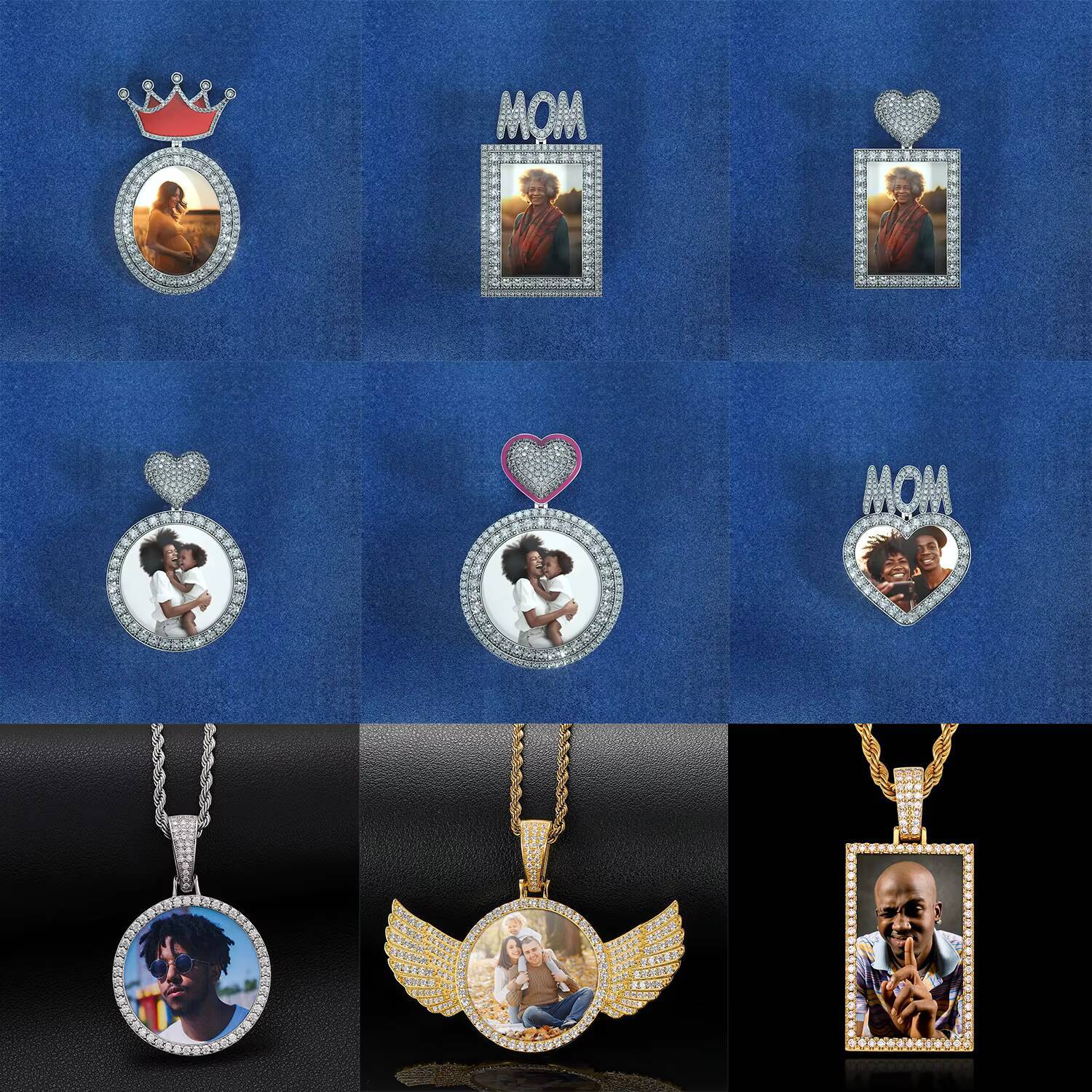 Custom Holder Moissanite Photo Pendant 925 Sterling Silver VVS Diamond Iced Out Custom Picture Pendant Hip Hop Memory Jewelry