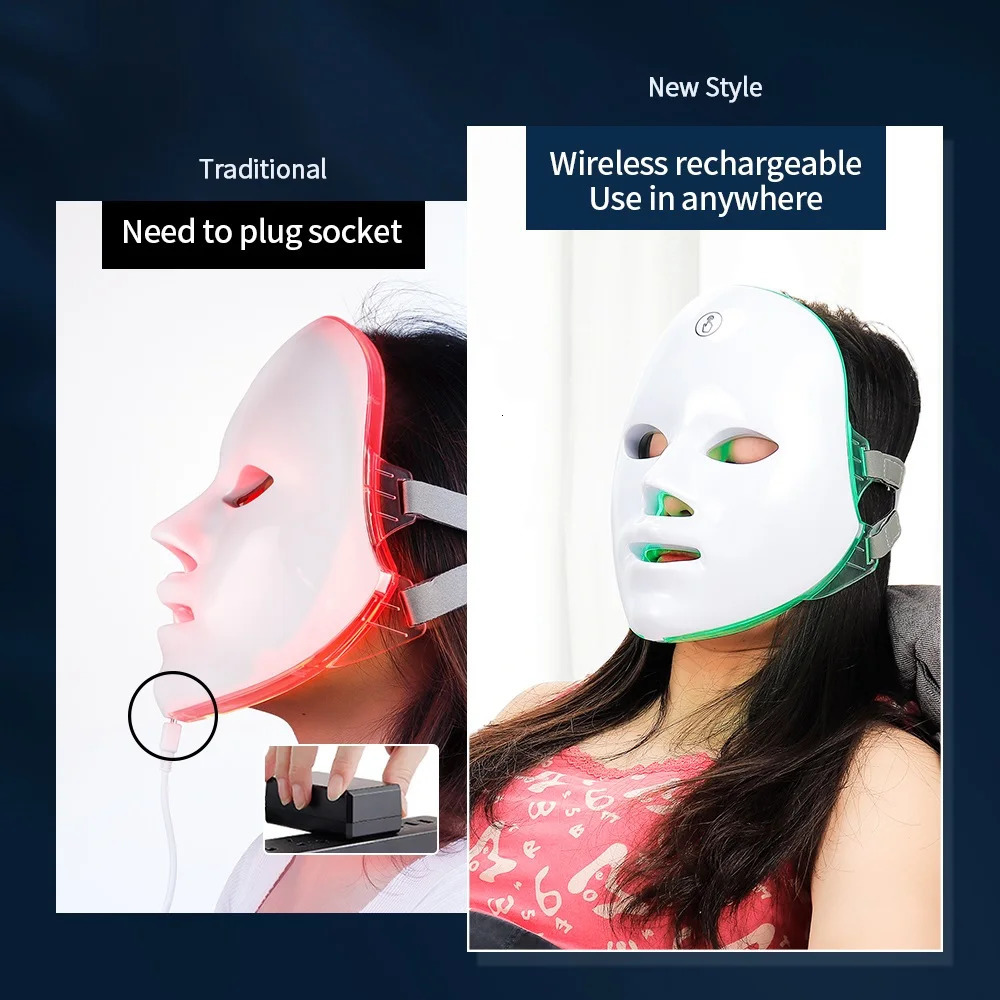 Rechargeable LED Mask 7 Colors Pon Beauty Skin Rejuvenation Home Face Lifting Whitening Care 260108