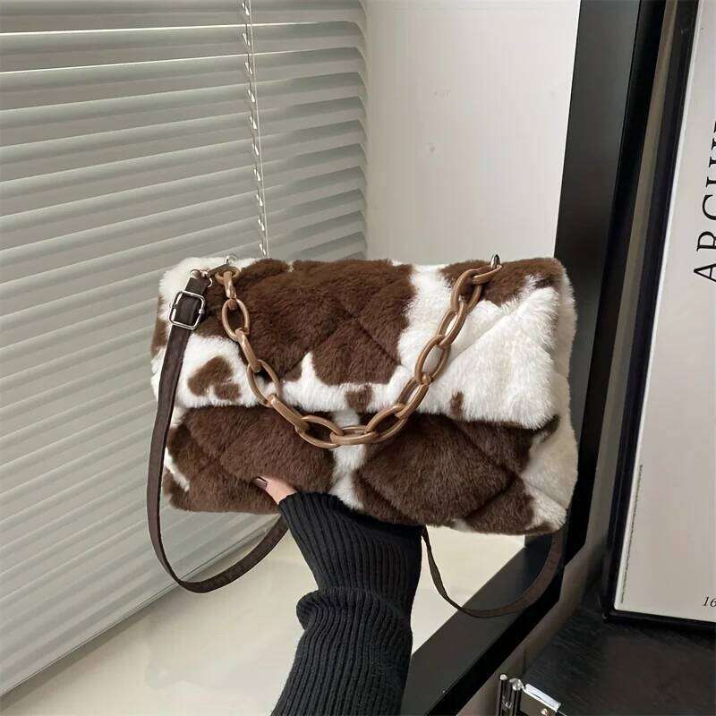 Korean-style ladies' autumn and winter plush crossbody bag, fashionable leopard print handbag, birthday gift Z260124