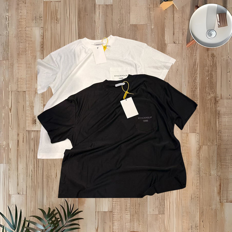 Vintage Distressed Print Pocket Tee Washed Look Streetwear Style T shirt for Men Women 26ss 0124