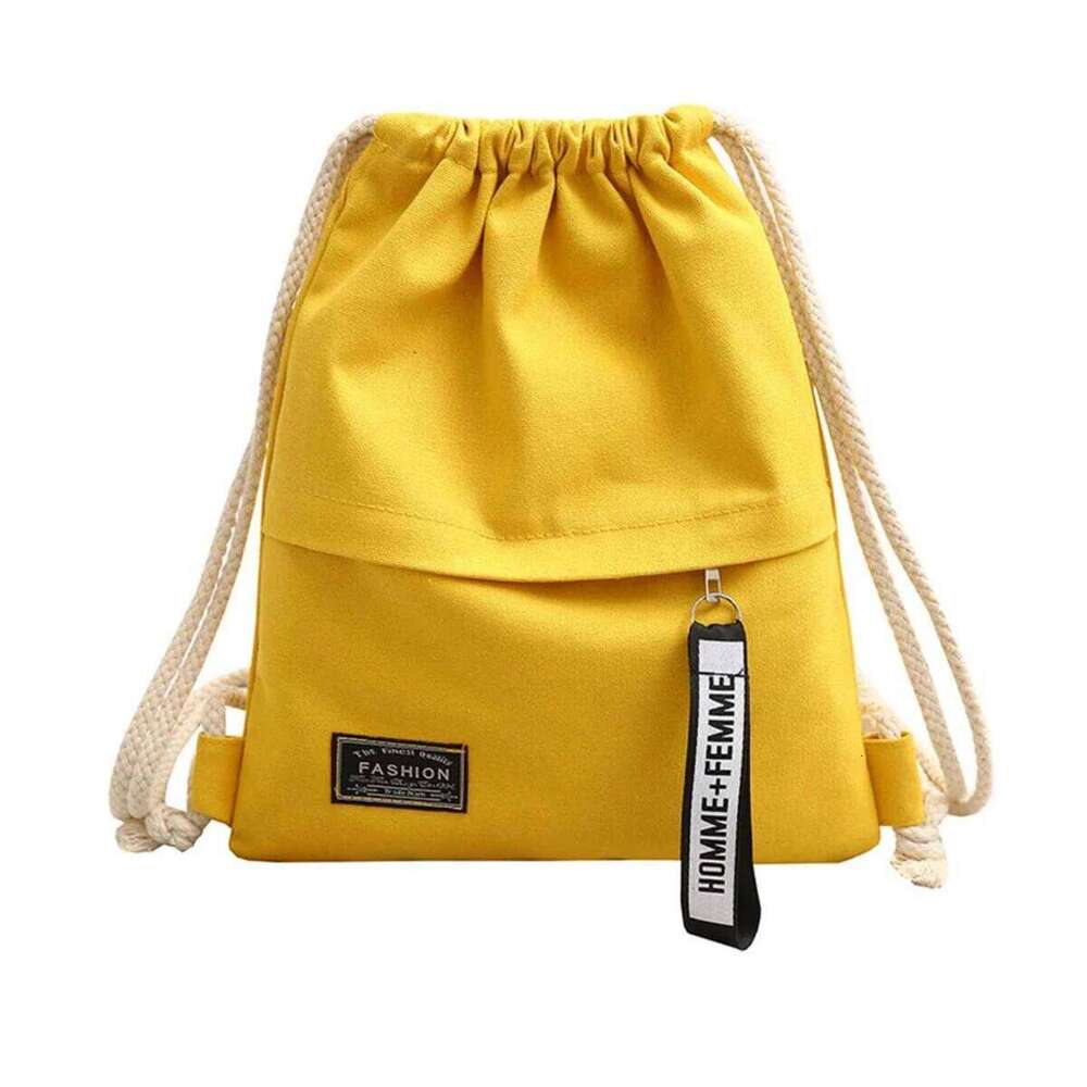 Canvas School Bag Double Shoulder Drawstring Pocket Portable Casual Backpack Women Men Travel Backpack-A-DH Z260124