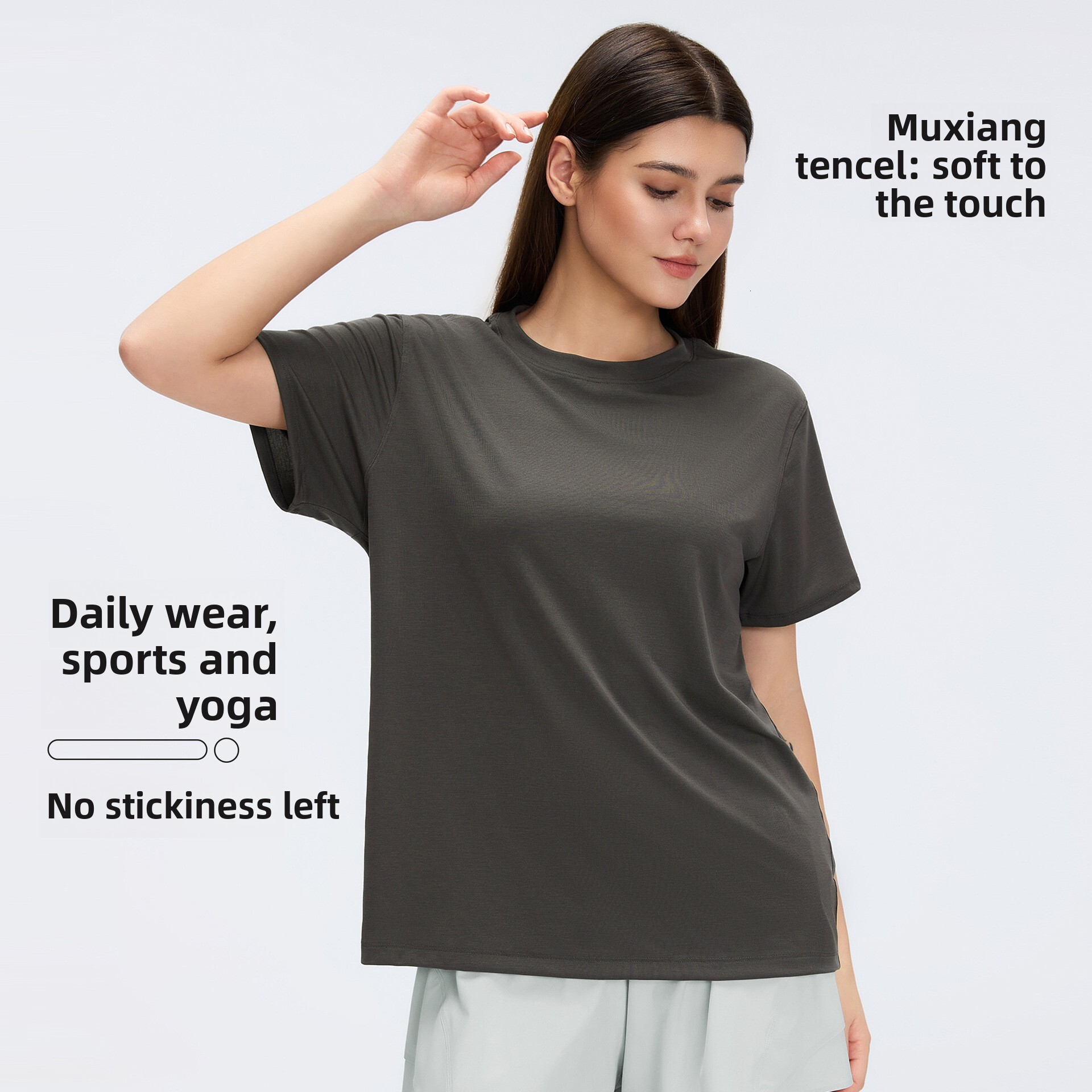 Round Neck Sports Short Sleeve Women's Summer Solid Color Versatile Running Fitness Top Casual Loose Breathable Yoga Wear D26088