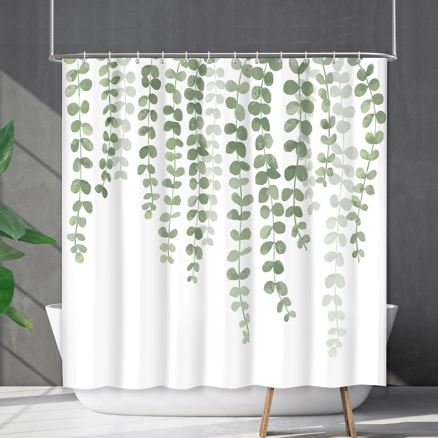 YL-38220 Customized Waterproof Shower Curtain Set with Floral Plants, Flower and Grass Shower Cover, No Drill Required