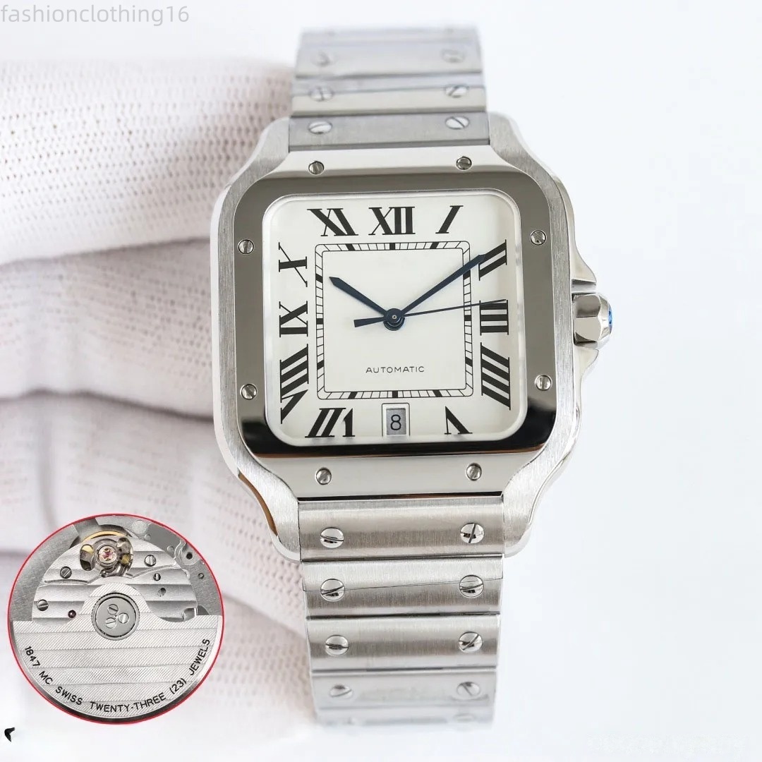 Top quality santoss watch mens watch super clone watches designer watches men 1847MC movement date display 100m waterproof sapphire glass watch with box V1HP