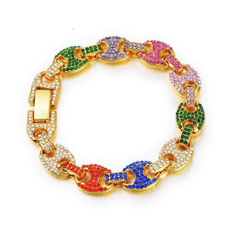 Hip-Hop & Hiphop Trend Rock Nightclub Bar Trendy Brand Street Alloy Accessories Colorful Diamond Double Hole Bracelet