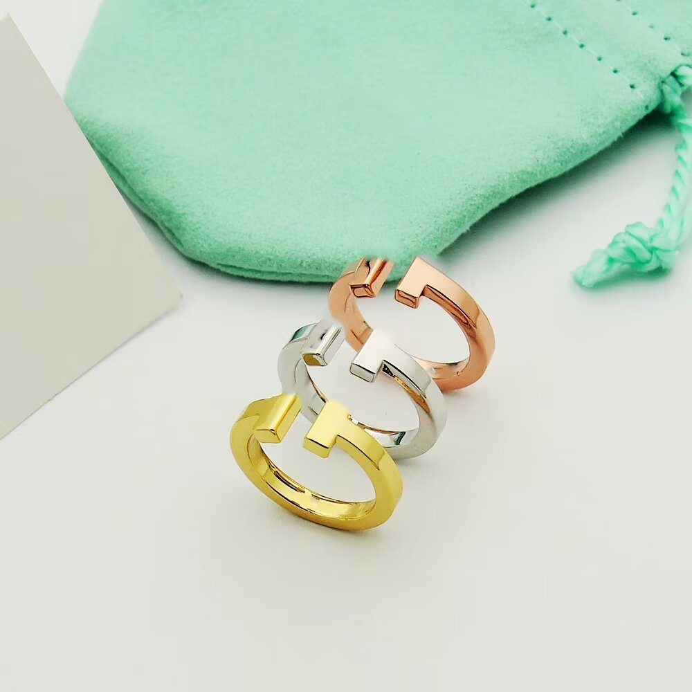 luxury brands Ring For Double T Cluster Women men Letter Designer Jewelry Valentines Day Gift couple Wedding Rings High Quality 18k gold plating With Box Size 6-8