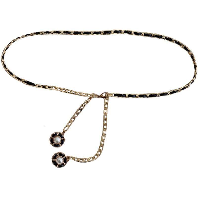 Fashion Accessory Belt Women Women's Camellia Pearl Chain Waistband Elegant Decorative Belt for Dresses Skirts