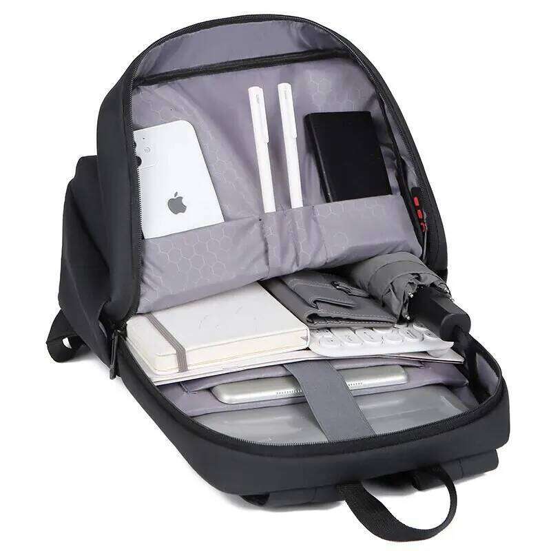 Rilibegan Classic Solid Business Quality Nylon Waterproof Travel USB Charging Laptop Backpack Bag Men Z260124