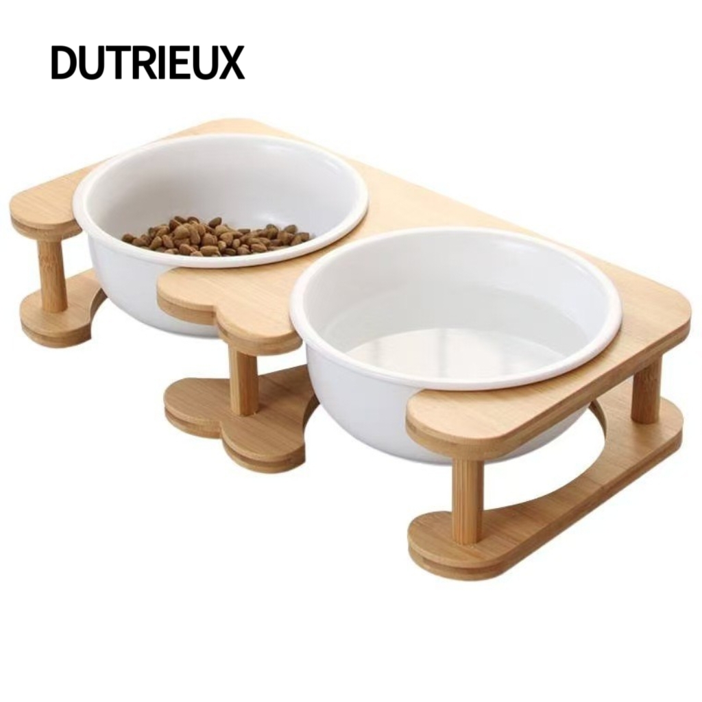 H2557 Neck-protecting cat food bowl, tall ceramic double bowl to prevent tipping.