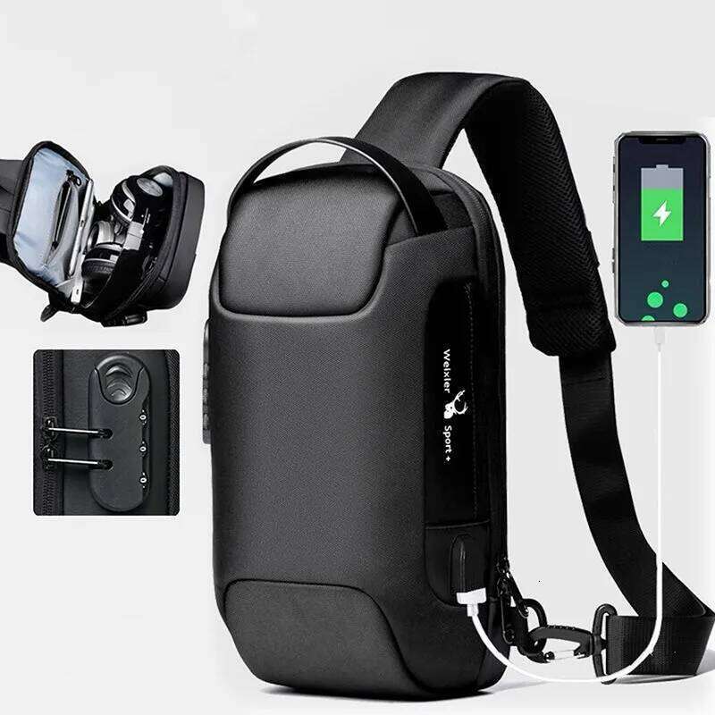 Men'S Usb Crossbody Anti-Theft Shoulder Bags Waterproof Oxford Waist Bag Multifunction Short Travel Messenger Chest Pack Z260124
