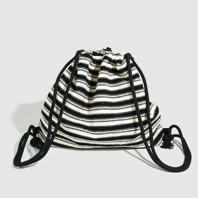 Bags Large Capacity Drawstring Backpack Shoulder Handbag Fashion Women Knitted Stripe backpack Back To School 2024 Z260124