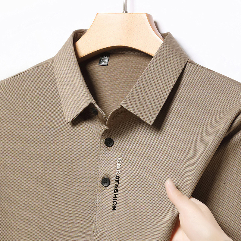 High end ice silk seamless breathable short sleeved T-shirt mens lapel summer trend letter embroidery casual polo shirt 240930CJ