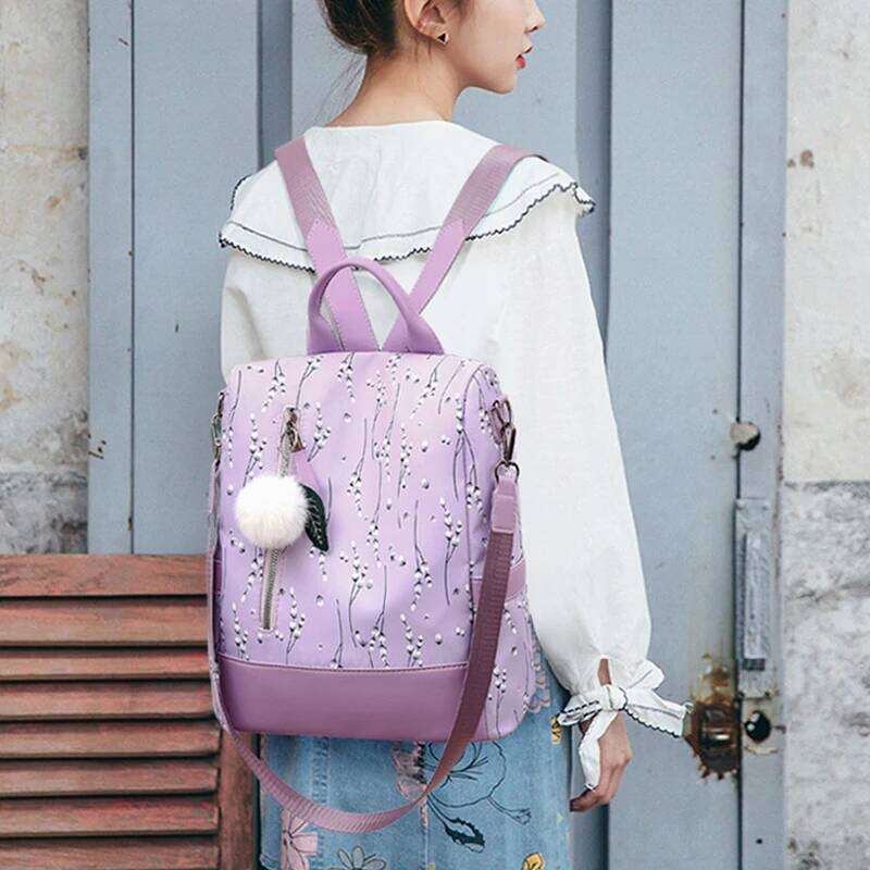 Fashion Printing Floral Backpack For Women Large Capacity School Bag Teenager Waterproof Oxford Rucksack Hairball Travel Pack Z260124