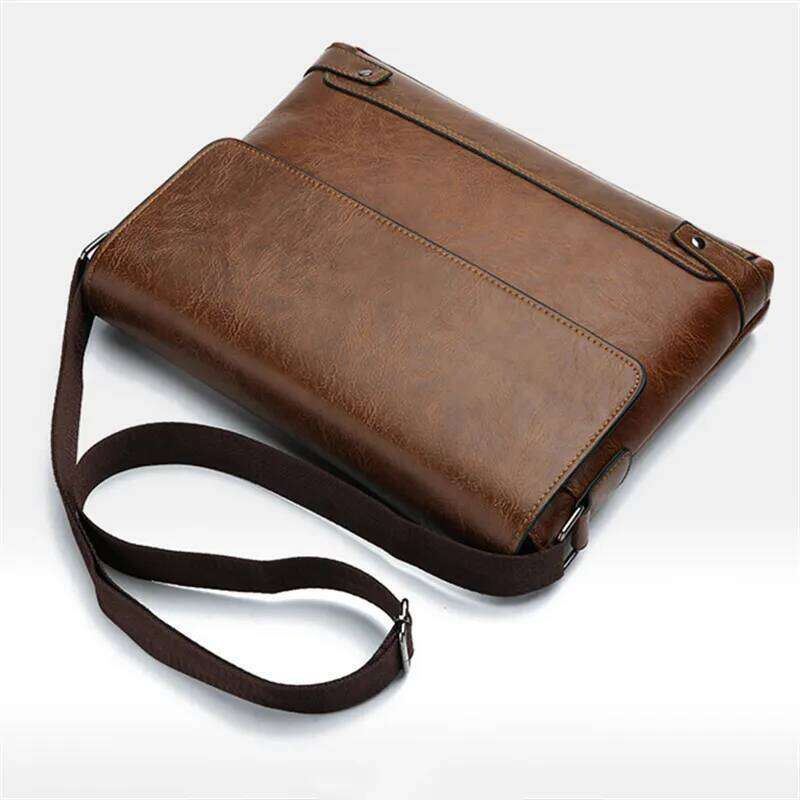 Men's Solid Color Retro Leather Shoulder Bag, Casual Business Crossbody BagS Horizontal A4 Paper Travel Briefcase Laptop Bag