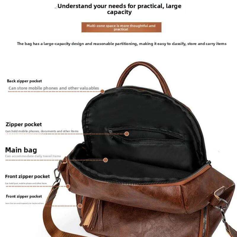 Women's Fashion new retro commuter backpack Multifunctional large capacity simple portable shoulder bag Z260124