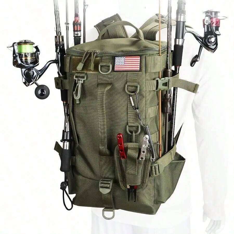 Bag with Rod Holders, Large Storage, Tackle Box Backpack Carrying Fishing Gear and Equipment, Gifts for Men Z260124