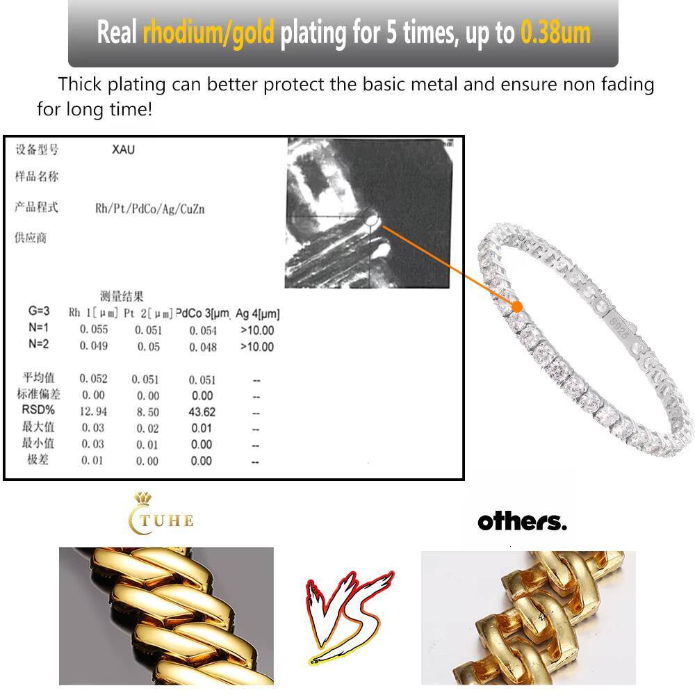 Hip Hop Jewelry Mens 18K Gold 925 Sterling Silver VVS Moissanite Diamond Iced Out Buckle Heavy Plain Cuban Link Chain Necklace