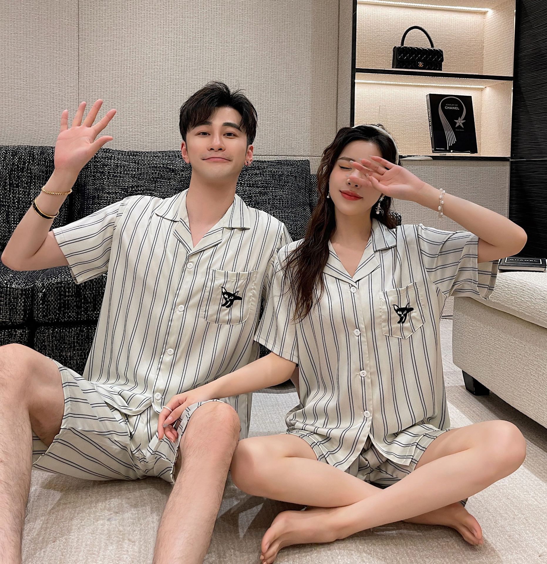 B1359-Elegant Womens Homewear Collection with Lovely Red Hearts Print