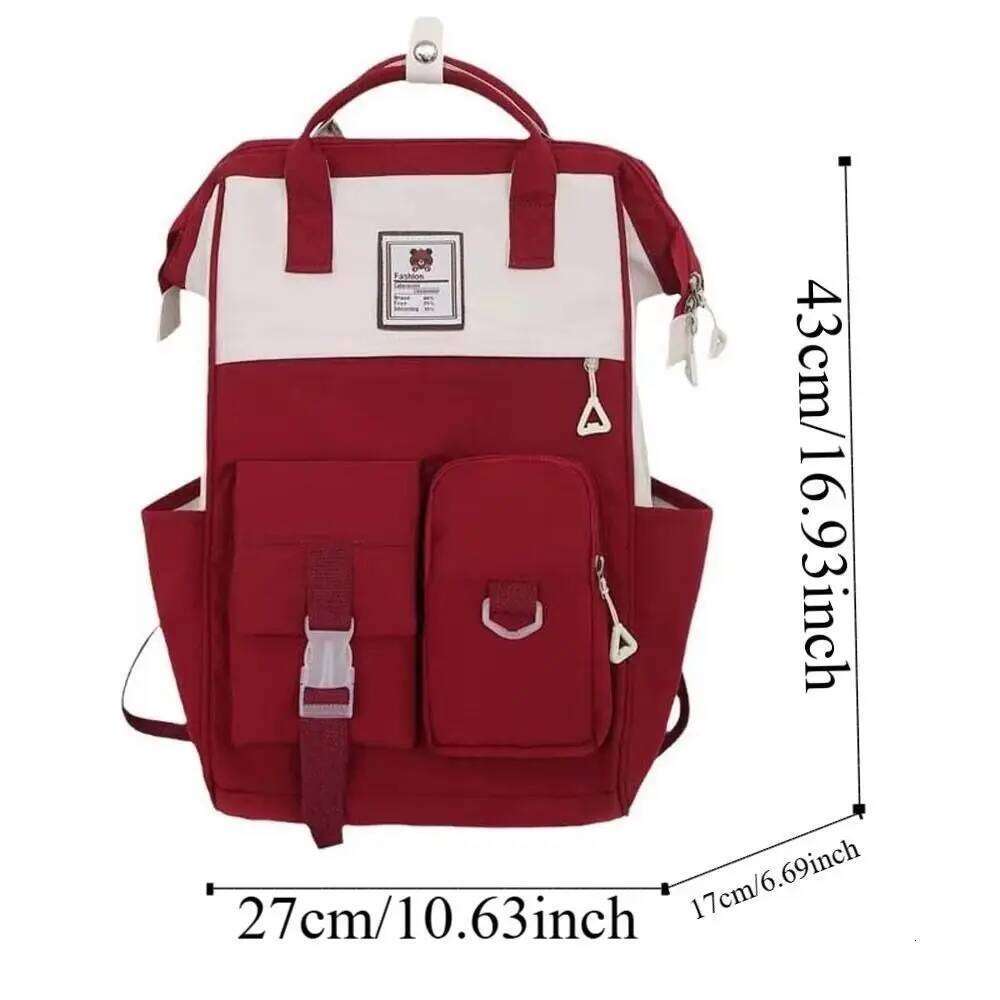 Adjustable Large Capacity Backpack Anti-splash Water Korean Style Casual Nylon Daypack Soft Contrast Color Women School Bag Z260124