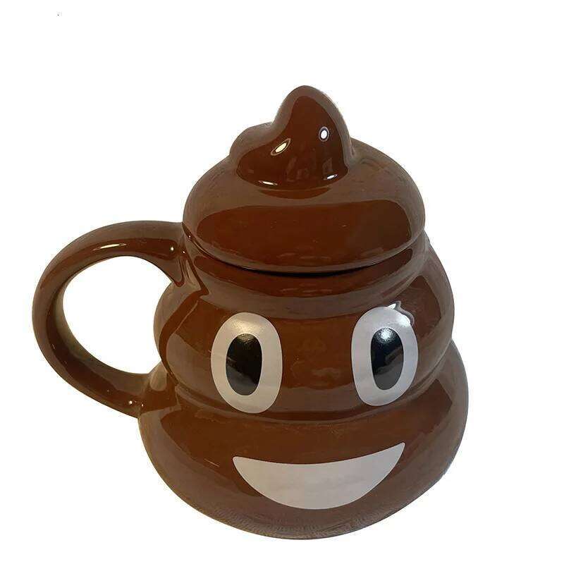 Perfect Gift Enthusiasts Creativity Ceramic Coffee Humorous Poop Shaped Mug with Lid Funny Novelty Cup