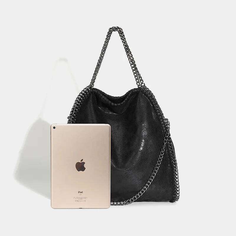 Fashion Women's Chain Shoulder Vintage Large Capacity Crossbody Tote Bag Female Foldable Solid Color Handbags Shopping Bags