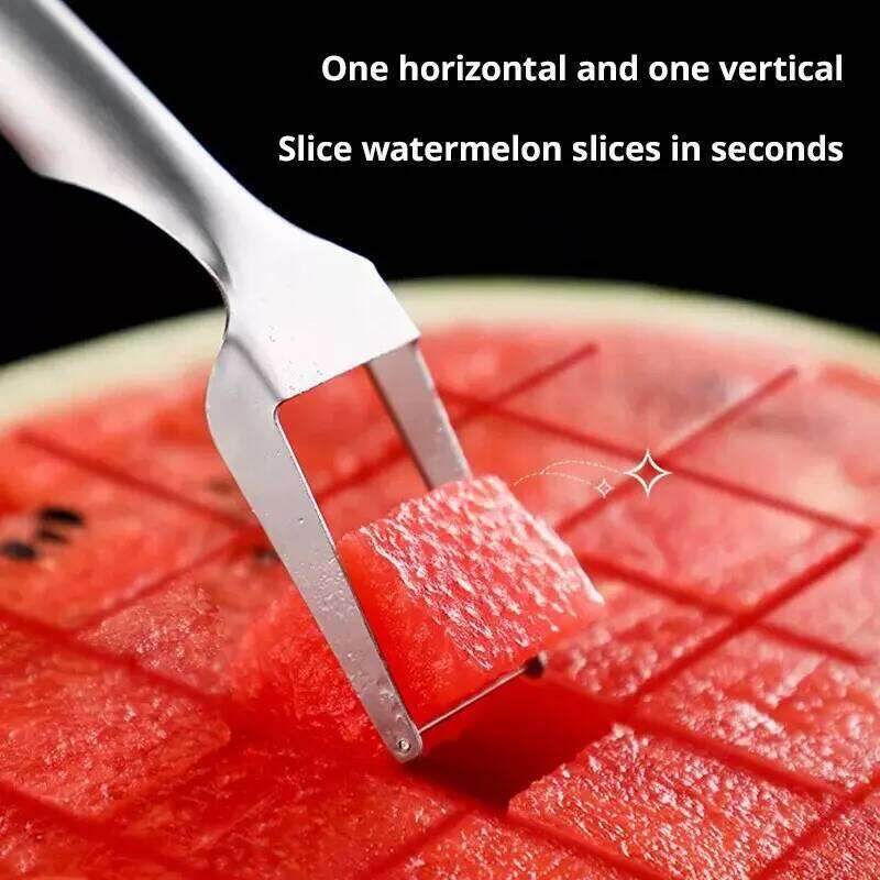 1pc Multi-purpose Portable 2In1 Watermelon Slicer Cutter Knife Stainless Steel Kitchen Fruit Cutting Fork