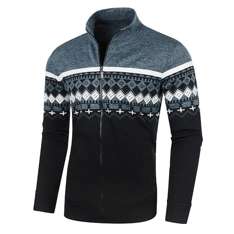 2026 New cardigan stand-up collar men's fleece jacket casual loose sweater Korean jacquard slim jacket knit cardigan