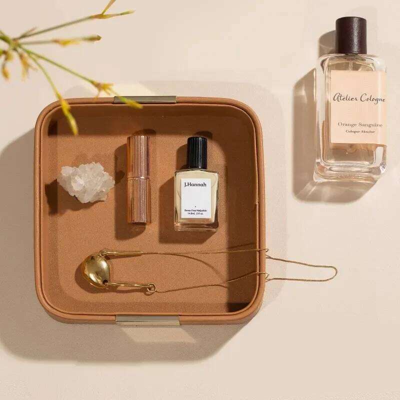 Light Luxury PU Leather Portable Makeup Organizer Storage Jewelry Ring Dish Entrance Key Holder Sundry Tray Jewellry