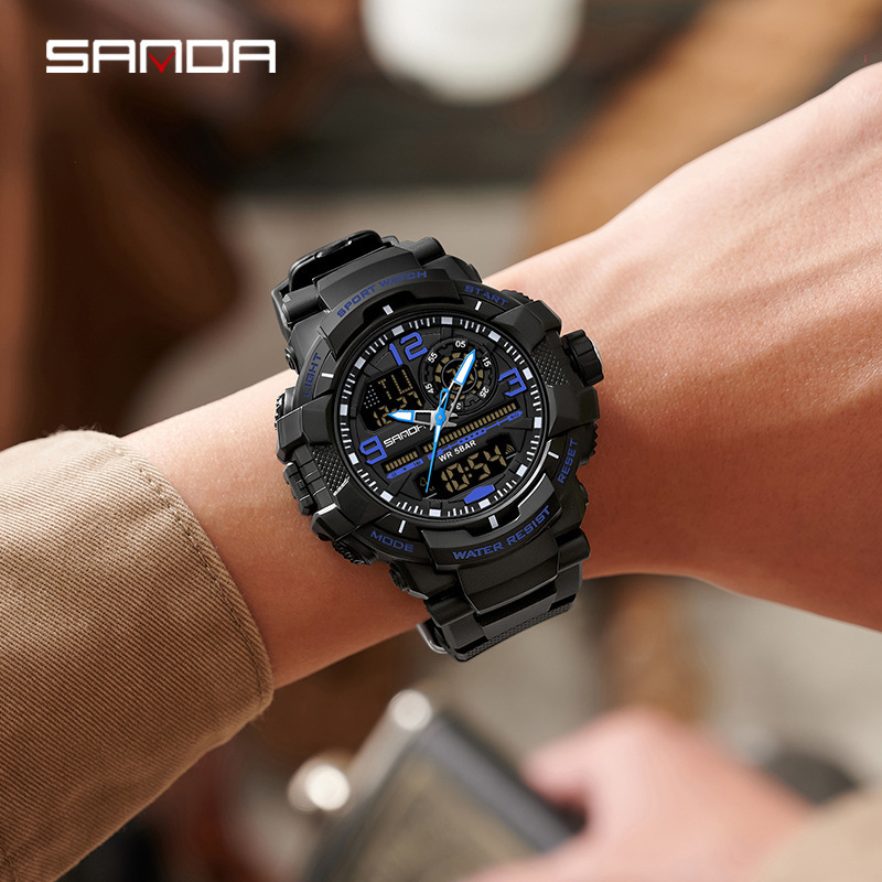 Men Sport Watches Multifunction Big Dial Waterproof Digital Hand Clock Boy Original Wristwatch Male 240428