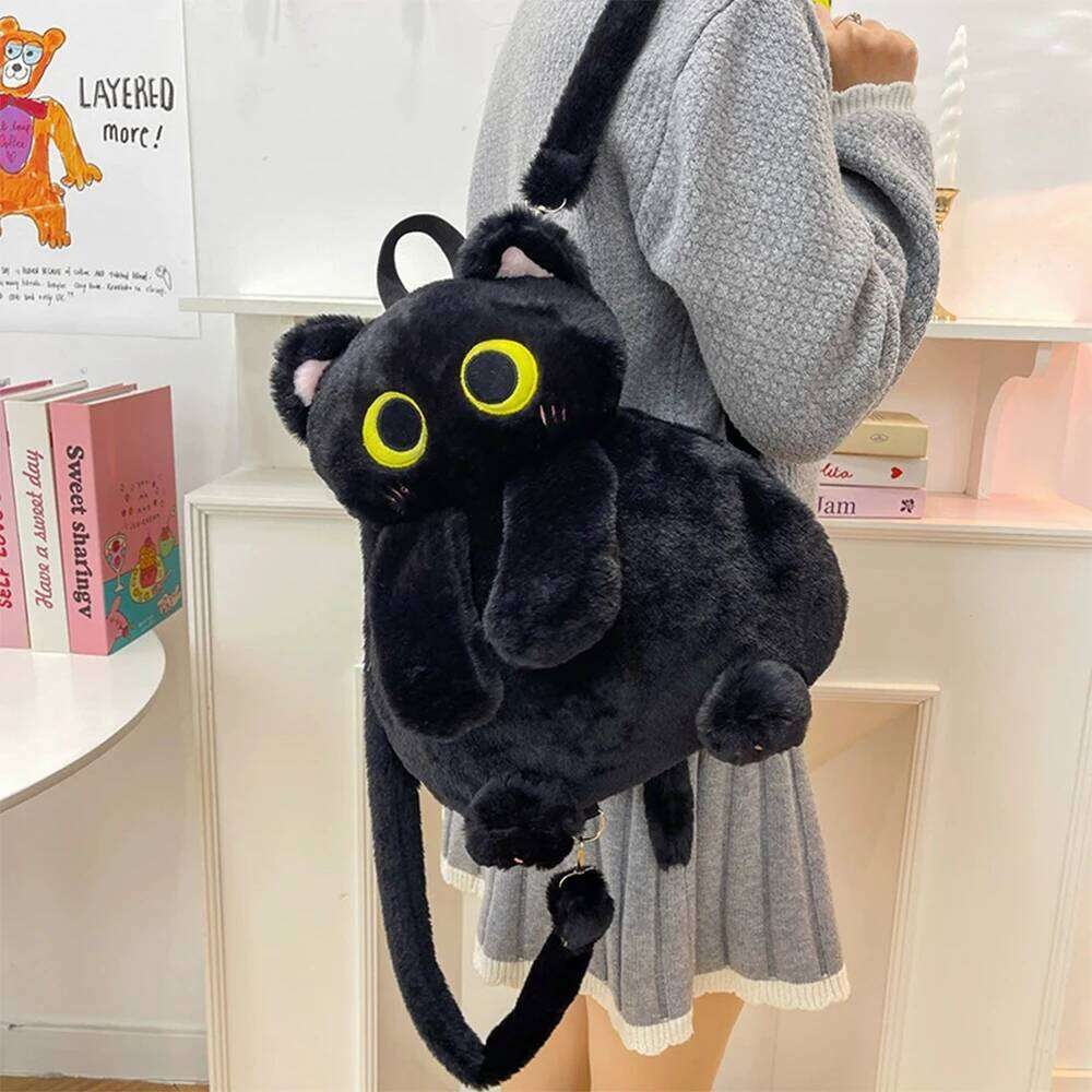 33cm Kawaii Big Eyes Cat Plush Black Cute Large-capacity Stuffed Animal Bag Boys Girls Women Soft Toy Backpack Gift Z260124