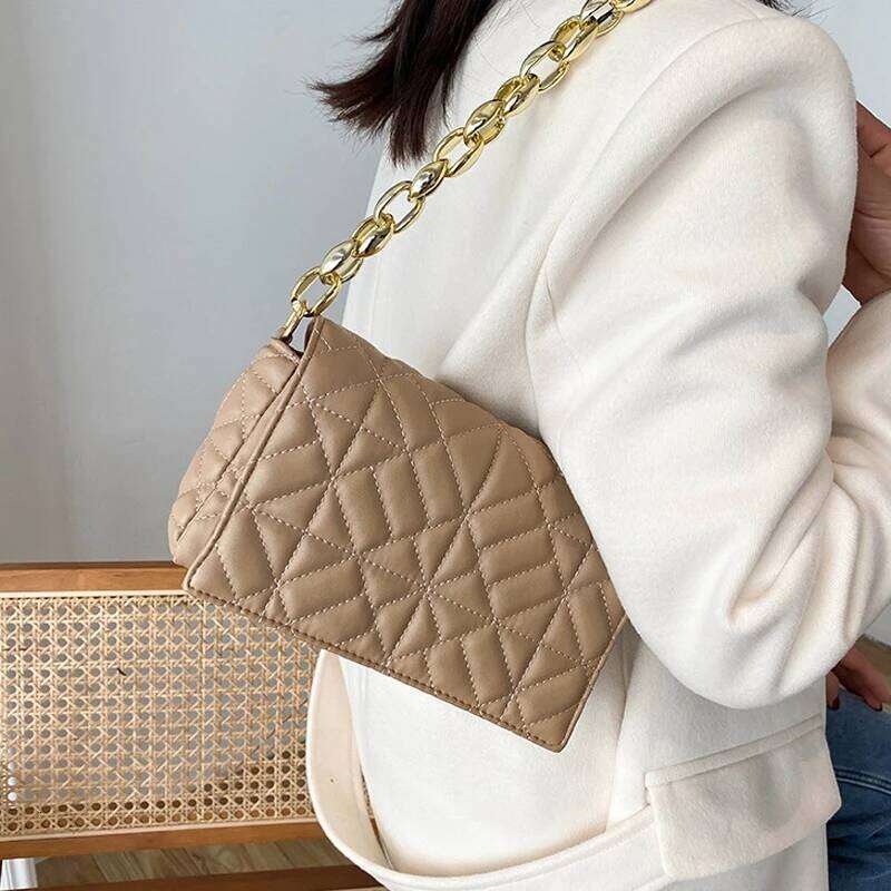 Fashion Plaid Shoulder Bag Plastic Chain Casual Crossbody Bags Women Flap Handbags For Daily Used