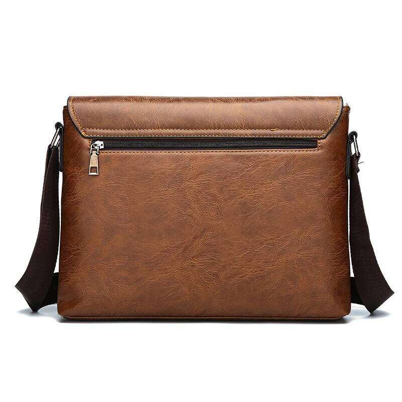 Men's Solid Color Retro Leather Shoulder Bag, Casual Business Crossbody BagS Horizontal A4 Paper Travel Briefcase Laptop Bag